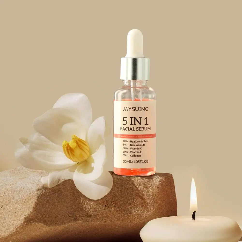 Sérum Facial 5 en 1 con Ácido Hialurónico y Vitamina C – Antiarrugas e Iluminador