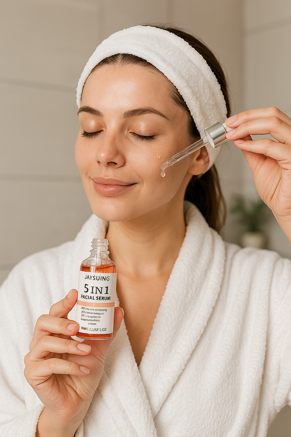 Sérum Facial 5 en 1 con Ácido Hialurónico y Vitamina C – Antiarrugas e Iluminador
