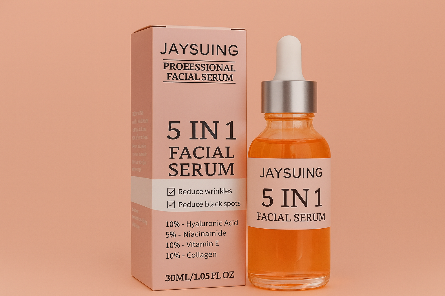 Sérum Facial 5 en 1 con Ácido Hialurónico y Vitamina C – Antiarrugas e Iluminador