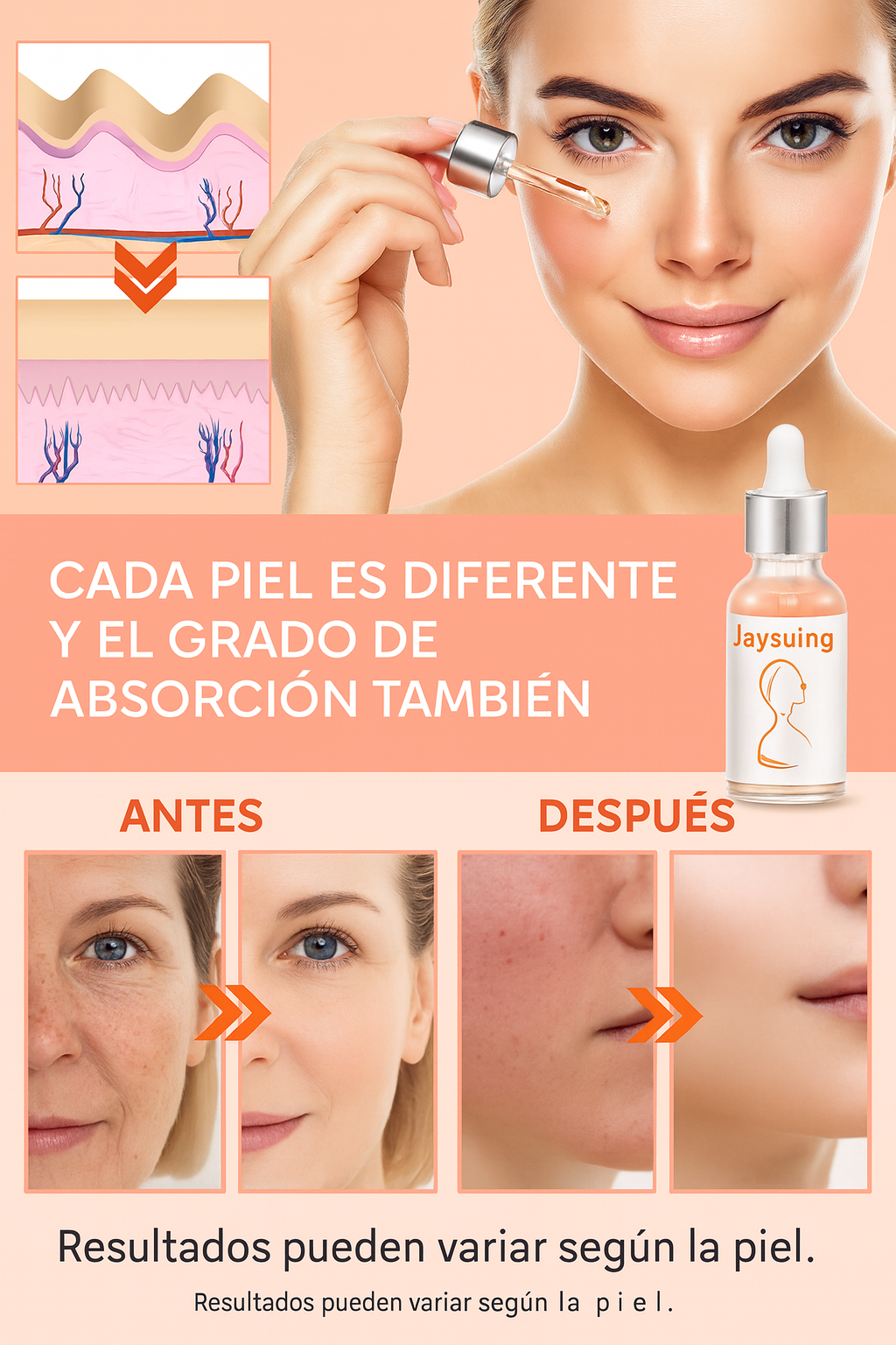 Sérum Facial 5 en 1 con Ácido Hialurónico y Vitamina C – Antiarrugas e Iluminador